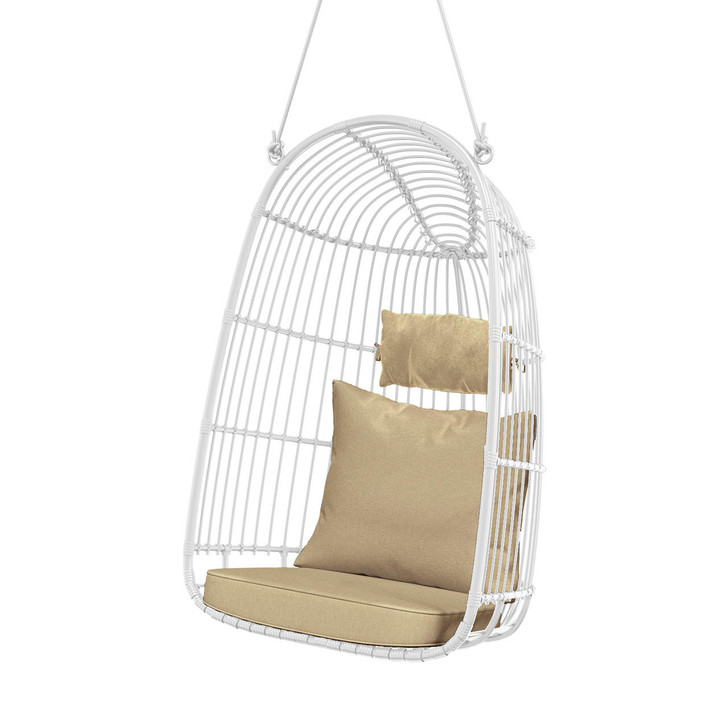 Burias PE Rattan Outdoor Hanging Egg Chair - White