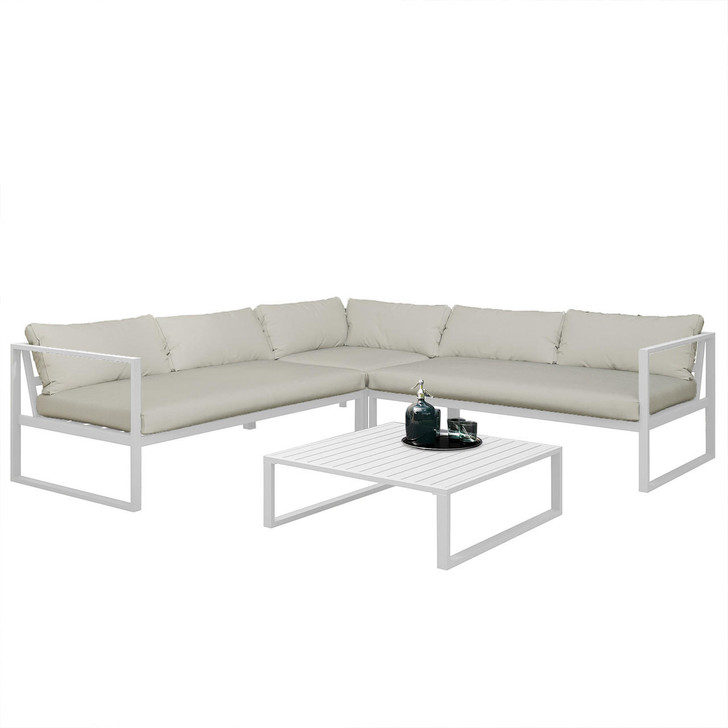 Moana 6 Seater Aluminium Outdoor Corner Sofa Lounge Set - Sandy Beige
