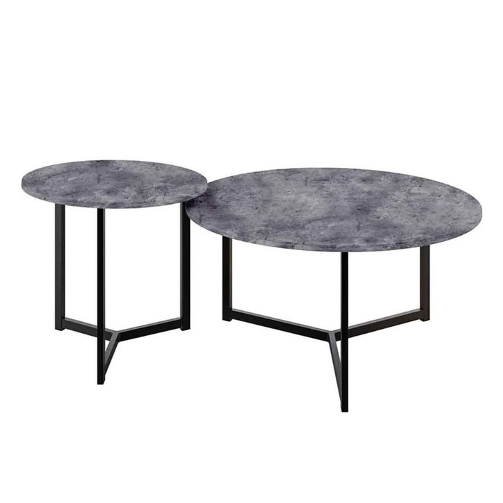 Earl 2pc Concrete Style Nesting Coffee Table with Black Legs