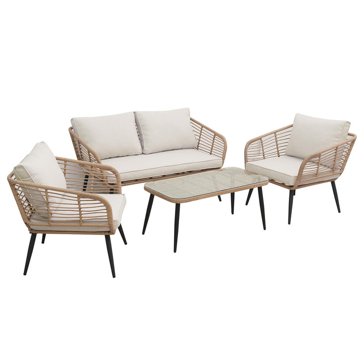 Bequia 4 Seater Rope Wicker Outdoor Sofa - Light Beige