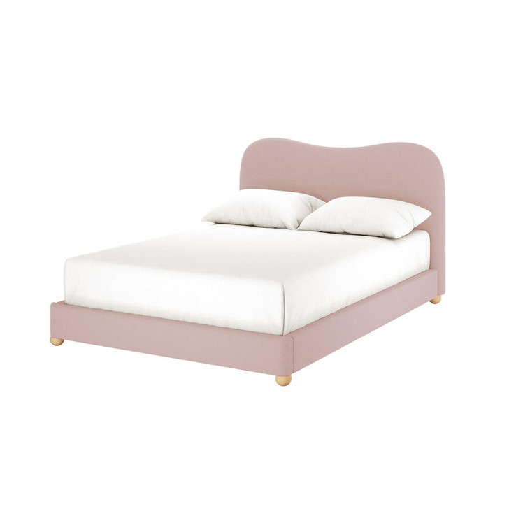 Ginnie Boucle Bed Frame with Curved Headboard - Pink -  Double