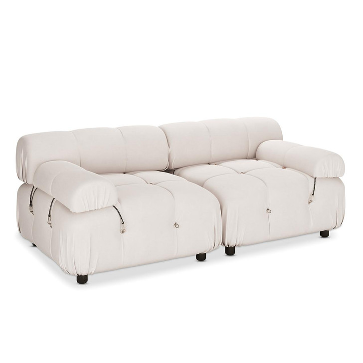 Keila 2 Seater Modular Tufted Velvet Sofa Set - Cream