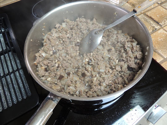 Ground Beef, Eggplant, Onions and Garlic