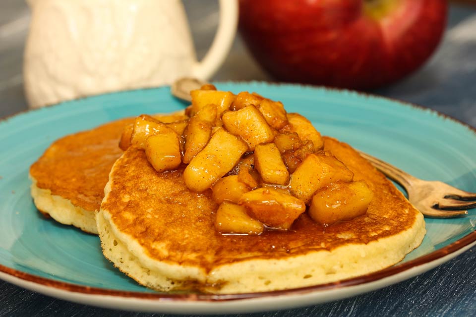 Make a warm apple topping for these whole grain pancakes.