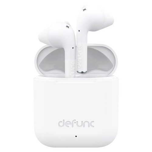 Defunc TRUE GO Slim fully wireless earbuds in white with compact charging case.