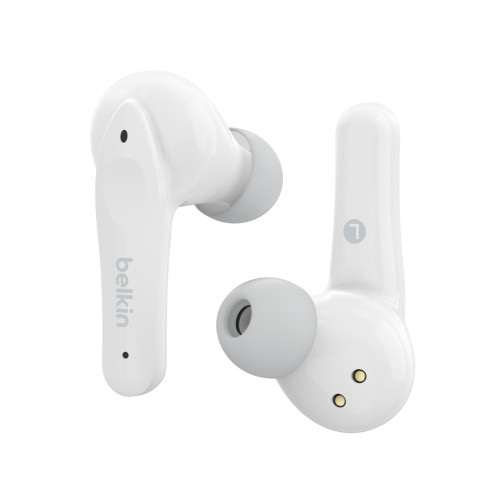 Belkin SoundForm Nano true wireless earbuds in white finish.