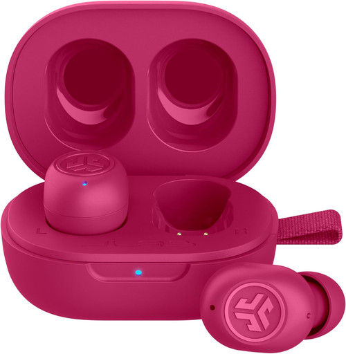JLab JBuds Mini true wireless earbuds in pink.