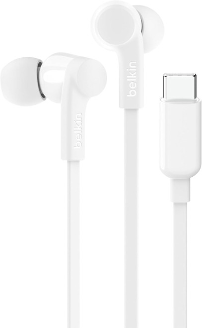 Belkin SoundForm USB-C wired earphones in white.