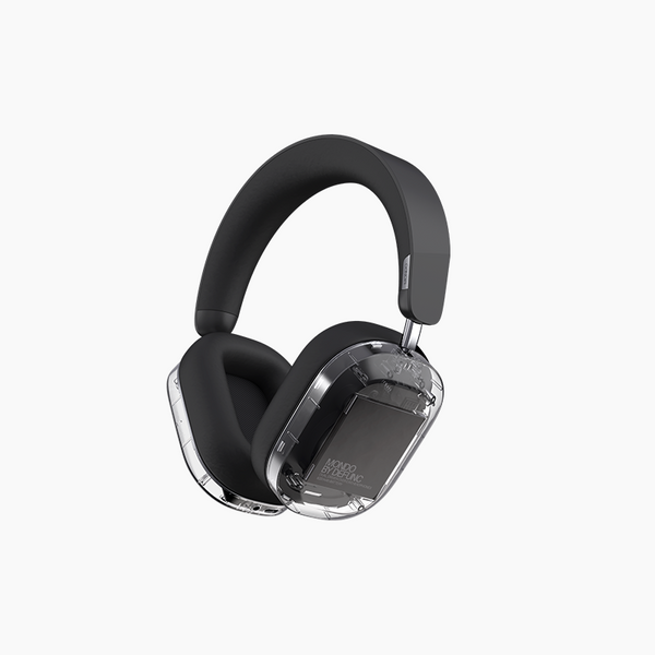 Defunc MONDO over-ear headphones featuring a stylish black and clear design.