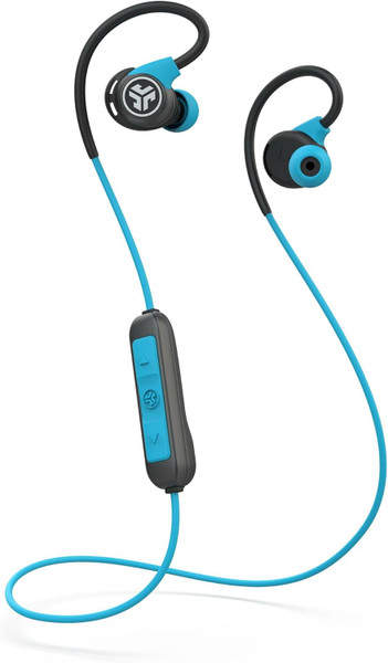 JLab Fit Sport 3 wireless fitness earbuds in black and blue.