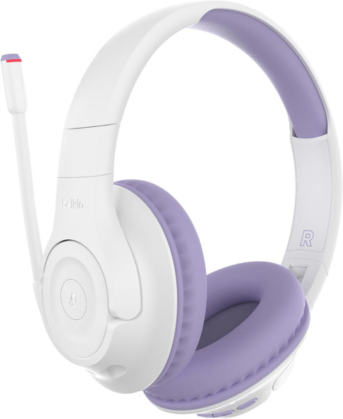 Belkin SoundForm Inspire wireless youth headphones in lavender color.