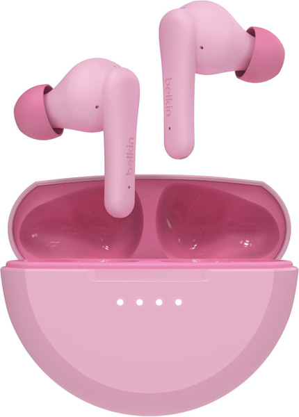 Belkin SoundForm Nano 2 wireless earbuds in pink.