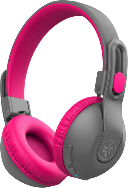 JLab JBuddies Studio 2 wireless kids headphones in Gray/Pink.