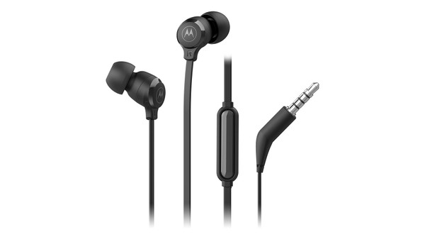 Motorola Earbuds 3-S wired in-ear headphones in black.