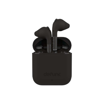 Black wireless earbuds with case