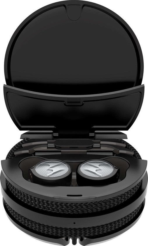 Motorola Tech3 Wireless Earbuds Motorola Tech3 3-in-1 true wireless headphones with charging case displayed in premium Mocha Bronze finish