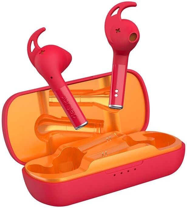 Red wireless sports earbuds