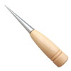 4.5" tapered awl with straight shaped wooden handle. Use this tool to pierce holes for marks to draw shapes during quilting.  Use this tool to press the overlapping fabrics gently to make sewing more smooth.