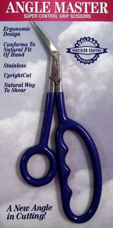 A new angle in cutting.  Ergonomic design, conforms to natural fit of hand.  Stainless.  Upright cut.  Natural way to shear.