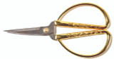 Old-time favorite 6 Inch Deluxe Chinese Scissor with decorative gold handles.  Stainless steel.