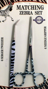 Stainless steel. Serrated jaw.  Perfect for hand sewing with small needle.  Tips reach into areas with limited space.  Replaces needles and aids in rethreading the needles and loopers.