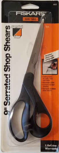 Serrated stainless steel blades provide more cutting power.  Extended lower blades allows a complete cut without the need to reposition the shears.  Comfort molded handles reduces fatigue.