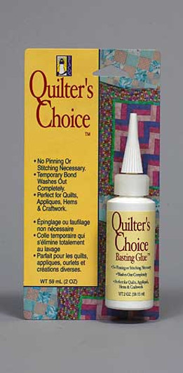 Quilter's Choice Basting Glue eliminates the need for pinning or stitching while giving a strong, temporary bond to fabrics. Quilter's Choice Basting Glue eliminates the need for pinning or stitching while giving a strong, temporary bond to fabrics.