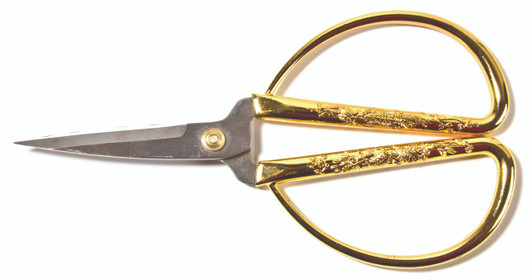 Old-time favorite 6 Inch Deluxe Chinese Scissor with decorative gold handles.  Stainless steel.