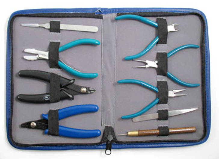 Beader's Tool Kit
SPECIFICATIONS
An excellent selection of the most popular tools
The handy leather carrying case keeps it all organized
Carrying Case: 6-1/2" x 7"
Plier size range: 4-1/2" to 5"
Kit Includes: Crimping Pliers, Bead Nippers, Nylon Jaw Pliers, #5 Tweezers, Wire Rounder, Split Ring Tweezers, Chain Nose Pliers, Round Nose Pliers, Side Cutters