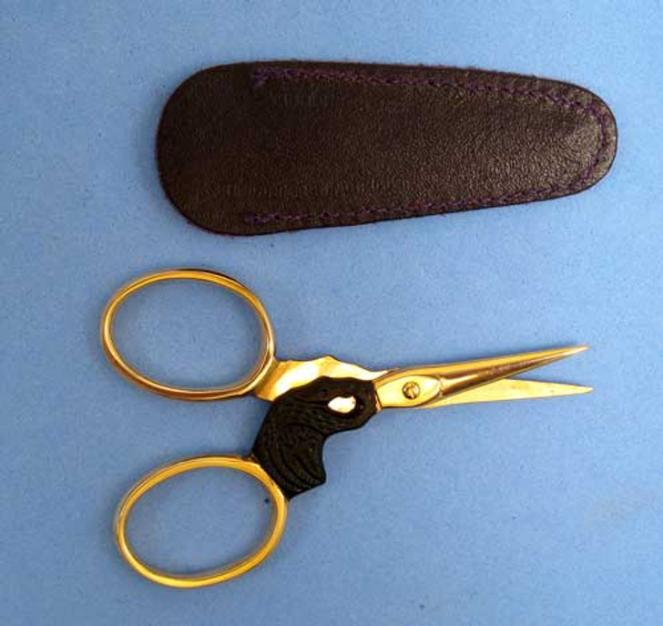 Lovely 3 inch elegant design Black Swan scissors with gold handles and black swan centerpiece.  Great for needlepoint, sewing, cross stitch.  Made of stainless steel.  Comes with free leather sheath.