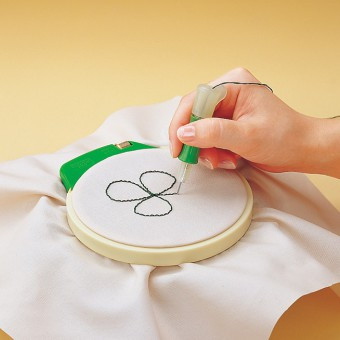 Make a variety of stitches by thrusting the needles into the fabric in the same way.

Back stitch.
Thrust the needle into the fabric surface.
Thrust needle in the direction of stitching.
