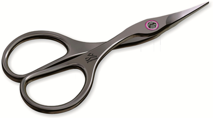 3.75 inch embroidery scissors high carbon steel with ring lock system.  Matt chrome finish.  Curved blades.  Made in Italy.