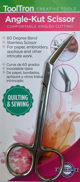 Comfortable angled cutting.  60 degree bend, stainless scissor.  For paper, embroidery, applique and other intricate work.