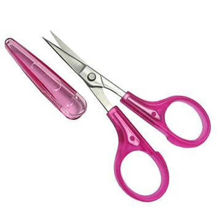 These beautiful 3 1/2" thread scissors come in pastel pink, blue, and purple with handy blade, protective cover. Economically priced they fit easily in hand for sharpest,precise cuts. Compact and convenient for embroidery and thread cutting.