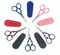 3 1/2" Victorian Embroidery Scissors. With Red, Pink, Blue, Green or Purple Handles (includes matching color leather sheath).