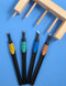 4 piece wood carving set.  Features plastic comfort grips. Includes straight, bevel, triangle and arc blade shapes. Great for detailed work with wood, plastics, rubber, etc.