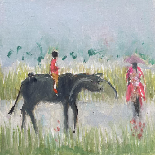 316 - Boy and a Water Buffalo and Lady