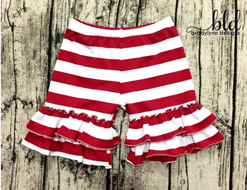 Red & White Stripe Ruffle Shorts