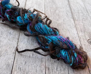Island Blue Merino & Silk/Black Llama & Sparkle-Hand Shorn, Dyed & Spun-Dirty Girl Yarns