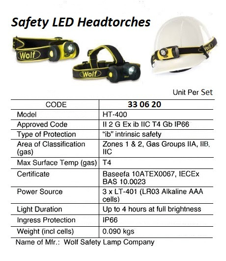 IMPA 330620 Wolf HT-400, Intrinsic Safe LED headlamp zone 1 & 2, ATEX ...