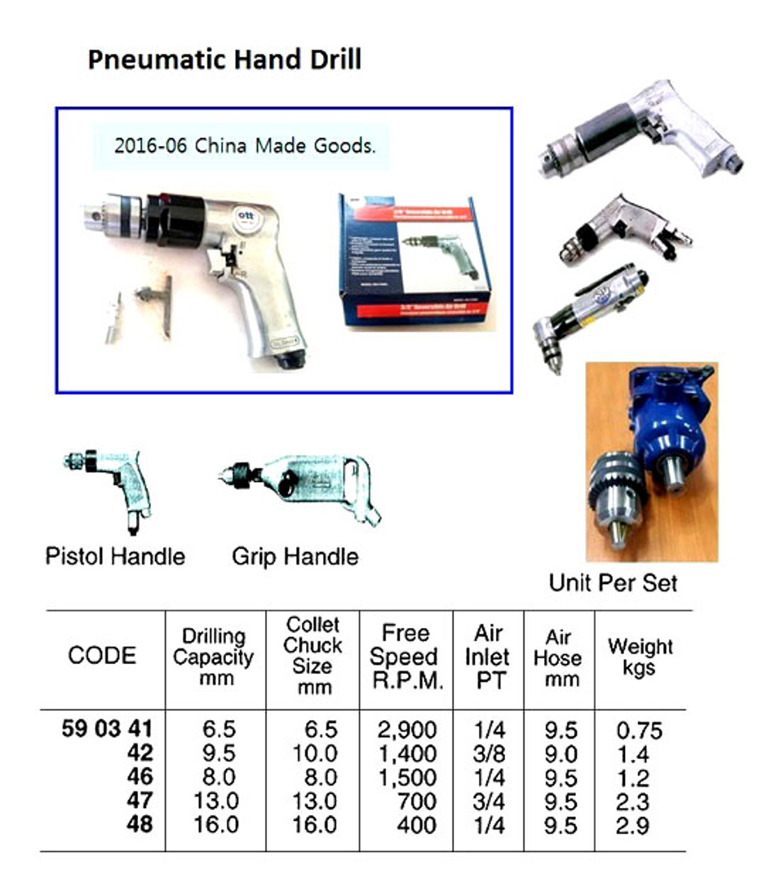 IMPA 590342 Hand drill pneumatic 10mm Yokota YRD10N