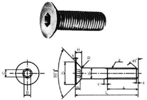 IMPA 690601 HEX.SOCKET COUNTERSUNK HEAD SCREW M12x70 DIN7991-S.S.A2