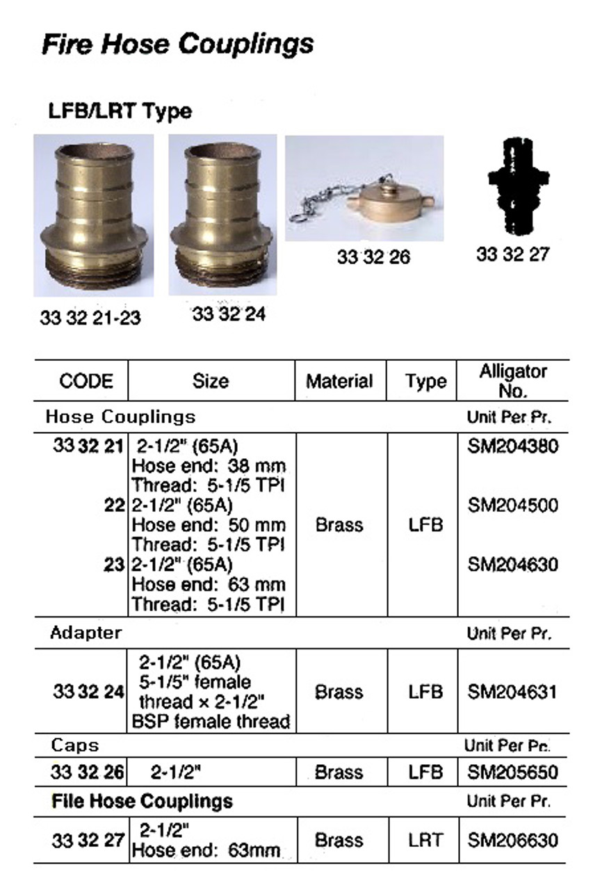 IMPA 333227 HOSE COUPLING LRT BRASS 21/2" 63 MM