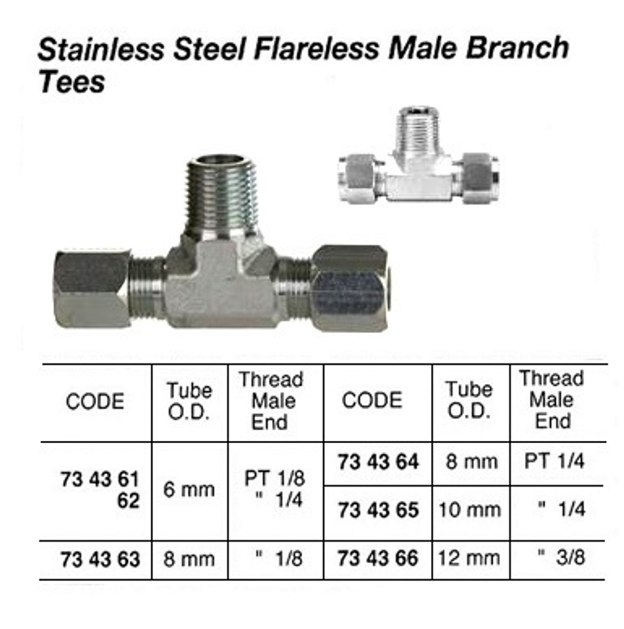 IMPA 734366 MALE BRANCH TEE FLARELESS STAINL.STEEL 3/8"BSP x12mm