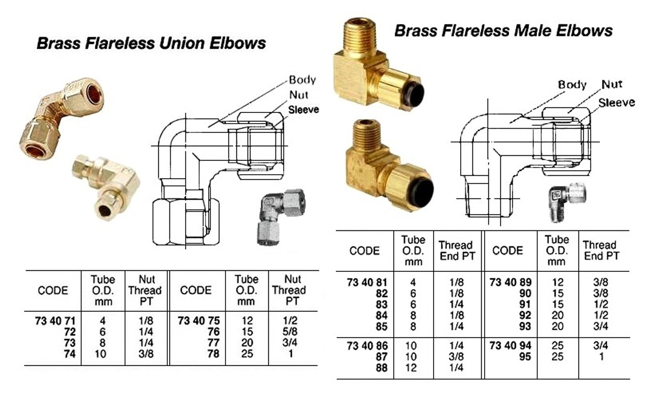 IMPA 734091 MALE ELBOW BRASS  WITH CUTTING RING 1/2"BSP x15mm