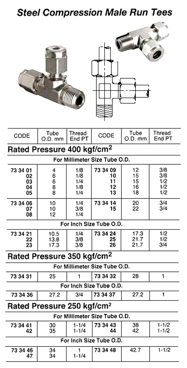IMPA 733412 MALE RUN TEE STEEL  WITH CUTTING RING 1/2"BSP x16mm