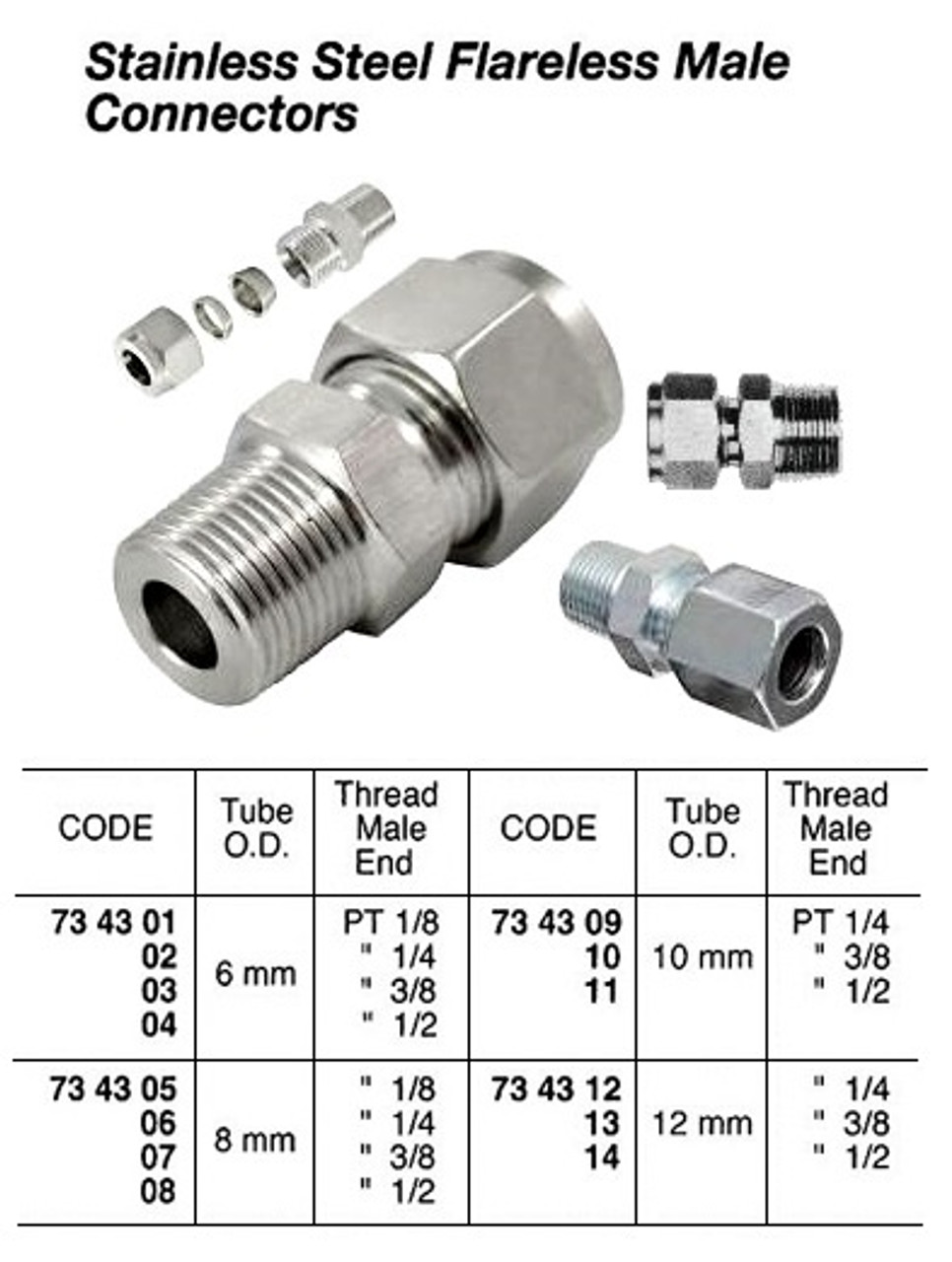IMPA 734303 Male stud coupling AISI316TI 6MM 3/8"BSPP 315BAR