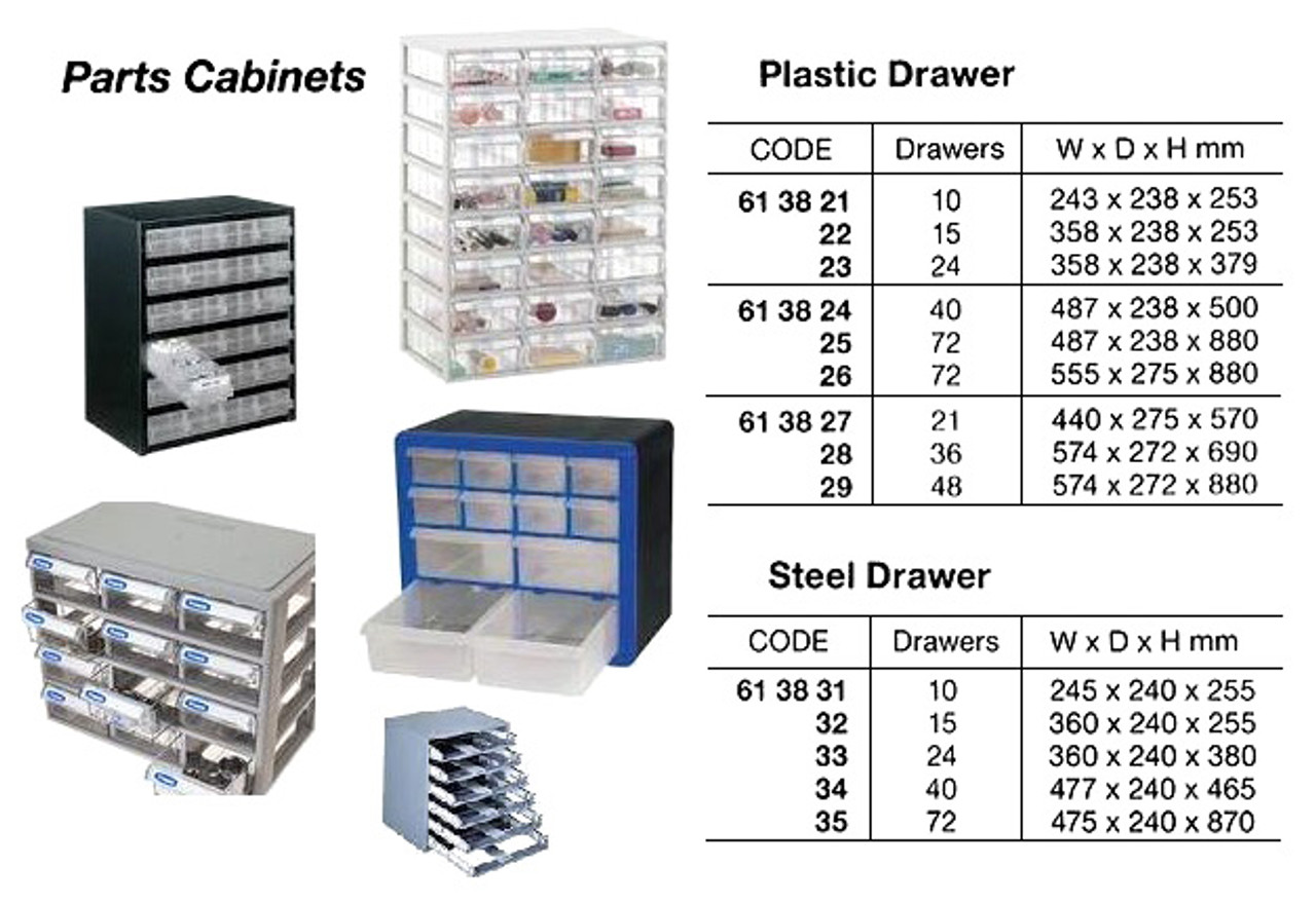 IMPA 613822 PARTS CABINET WITH 17 DRAWERS PLASTIC 315X140X385MM