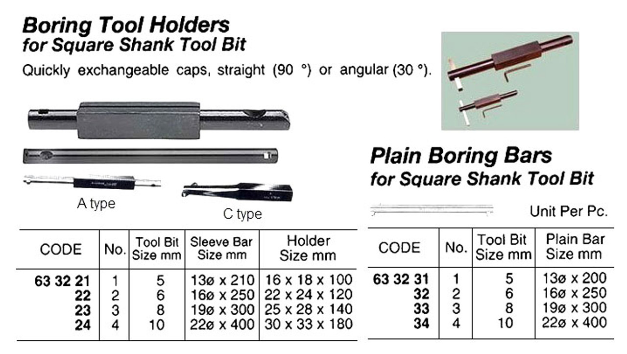 IMPA 633232 PLAIN BORING BAR FOR TOOL BIT SQUARE 1/4