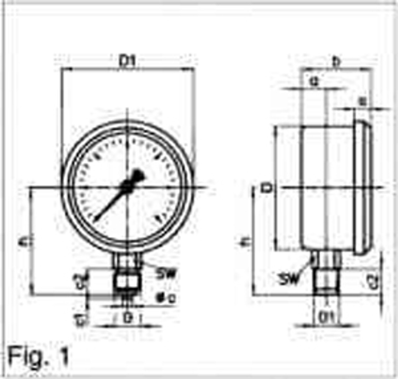 IMPA 653101 PRESSURE GAUGE GLYCERINE FILLED DIA: 63MM G1/4" BOTTOM A-TYPE RANGE: -1/+1,5 BAR